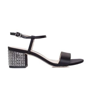 Pelle Moda Alicia Black Satin Crystal Studded Block Heel Sandal 11